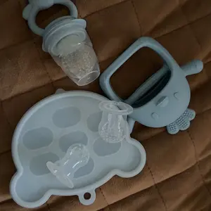 Baby Teether Set, 5 Counts/set Including Silicone Teether, Fruit Feeder & Feeding Food Storage Box, Newborn Baby Fruit Feeder, Baby Teething Relief Tool, Baby Essentials, Convenience, Playful Cute Baby Items
