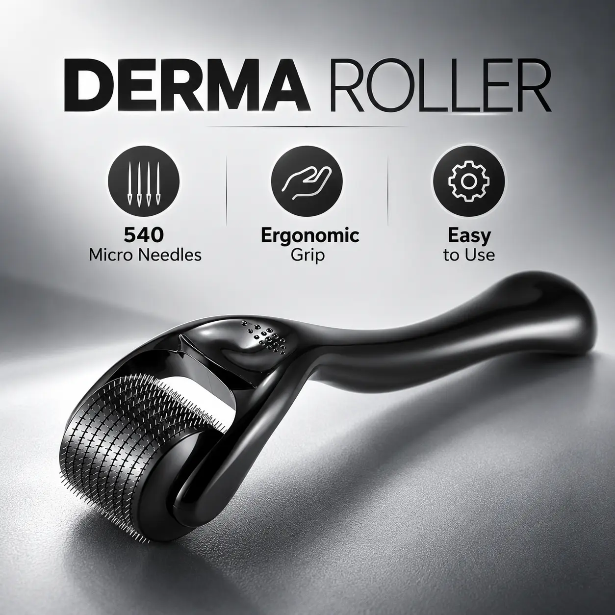 Men’s Beard Roller 540 Titanium Needles, Handheld Facial Grooming Roller for Beard Care, Ergonomic Handle with Storage Case