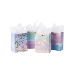 Marble Pattern Medium Size Gift Bags - Colorful Gift Bags for Shopping, Parties, Weddings, Baby Shower & Craft, 4 Pack - 7" x 4" x 9"