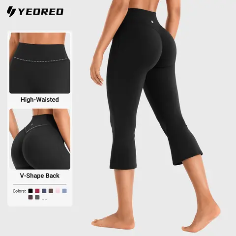 YEOREO Ease Women's 21" High Waisted Capri Flare Leggings - Buttery Soft, Tummy Control, Hidden Scrunch, Comfy Pants, Womens Only Gym Clothing, Back to School Clothes,outdoorfun