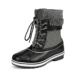 Dream Pairs Women's Cuban Heel Mid Calf Lace Up Snow Boots with Round Toe and Faux Fur Lining for Winter