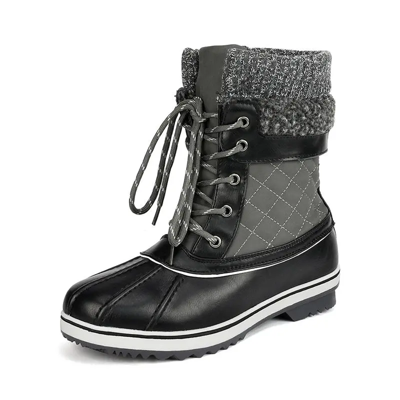 Dream Pairs Women's Soft Lace-Up Mid-Calf Winter Boots - Faux Fur Lining, Adjustable Buckle Straps, Rubber-EVA-Synthetic Material, 0.75" Heel (1-3 cm Low Heel), 11" Circumference, 13" Top Opening