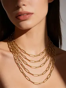 Minimalist Paperclip Chain Necklace, 18k Gold Plated Stainless Steel, Rectangular Link Design, Easy Unlock Daily Layering Style, Daily Wear Necklace, Dainty Necklace