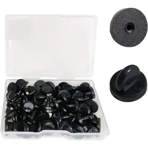 Lapel Pin Backings - Butterfly Clutch Pin Backs in PVC Rubber for Uniform Badge Replacement (Black, Pack of 50)