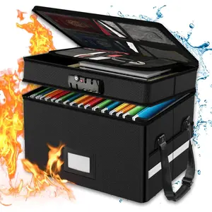 Fireproof Document Box with Lock, 2 Layer Fire Proof File Box for Documents with Handle, Portable  Office Fire Safe Document Box for  Letter/Legal Folder/Certificate