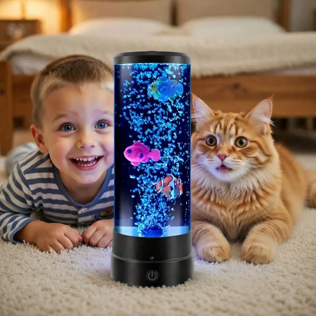 Bubble Fish Lamp-Sensory Bubble Tube Lamp with Remote Control 17 Color Changing Effects for Kids with ADHD & Autism Night Light Aquarium Fish Lamp