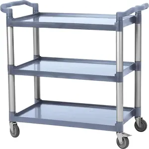 GARVEE 3-Tier Plastic Utility Cart With Wheels, Heavy Duty 3-Tier Restaurant Food Service Cart for Foodservice/Commercial/Restaurant/Office/Warehouse/Kitchen/Hotel/Garage, 360lbs Capacity, Grey