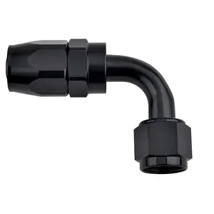 One Piece Swivel 90 Degree Hose End -8 AN Fitting Aluminum Black