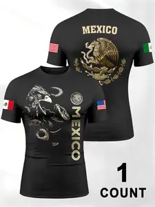 Mexican Eagle Snake Sporty T-Shirt, Round Neck Short Sleeve, Men's Gym Running Outdoor Casual Wear, Fashion Loose Fit Long Tee, Athletic Activewear, Athleisure Tee, Athletic Tee Shirts, Fitness T Shirt