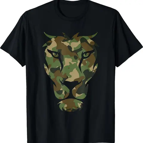 2026 New Arrival Men's Cotton Graphic Tee - Breathable Soft Round Neck Short-Sleeve Camouflage Lion Head T-Type Dad Top, Outdoor Casual Streetwear, Ideal Gift for Guys Back to School