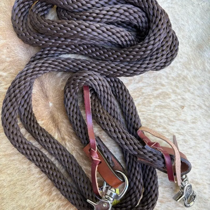 Brown Round Braided Nylon 8’ Contest Barrel Roping Trail Style Rein