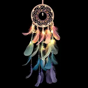Dream Catcher Wall Decor Handmade Dream Catcher with LED Light Colorful Feather Dream Catchers Wall Decor Dreamcatchers Gift for Girls Women