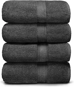 Ariv Premium Bath Towels Pack of 4, 100% Cotton, Large, Super Soft, Highly Absorbent, Quick Dry, Durable, Comfortable, Great Value & Quality, Perfect for Home & Bathroom - Grey Terry Towels by SJL