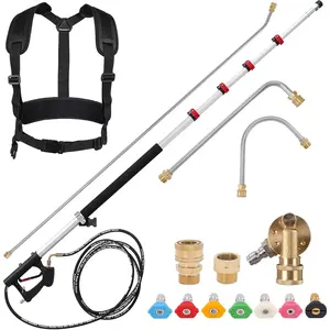 24 FT Telescoping Pressure Washer Wand, Pressure Washer Extension Wand, Telescopic Gutter Cleaner With 3 Curve Wands, 7 Spray Nozzle Tips, Adjustable Support Belt and 2 Adapters, 4000 PSI