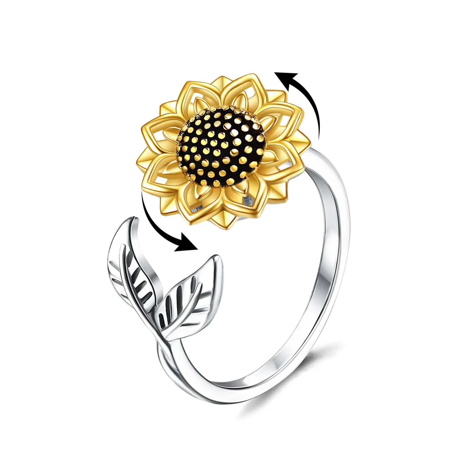 Anxiety Rings for Women and Men  S925  Spinner Fidget Band Sunflower Rings  for Stress Relief and Wedding Promise Comfort Fit Size 7 to 11