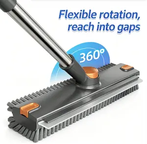 360° Rotatable Scrub Cleaning Brush with Long Handle, 2-in-1 Floor Scrubber with Squeegee, Deep Cleaning Tool for Bathroom, Kitchen, Tile, and Hard-to-Reach Gaps