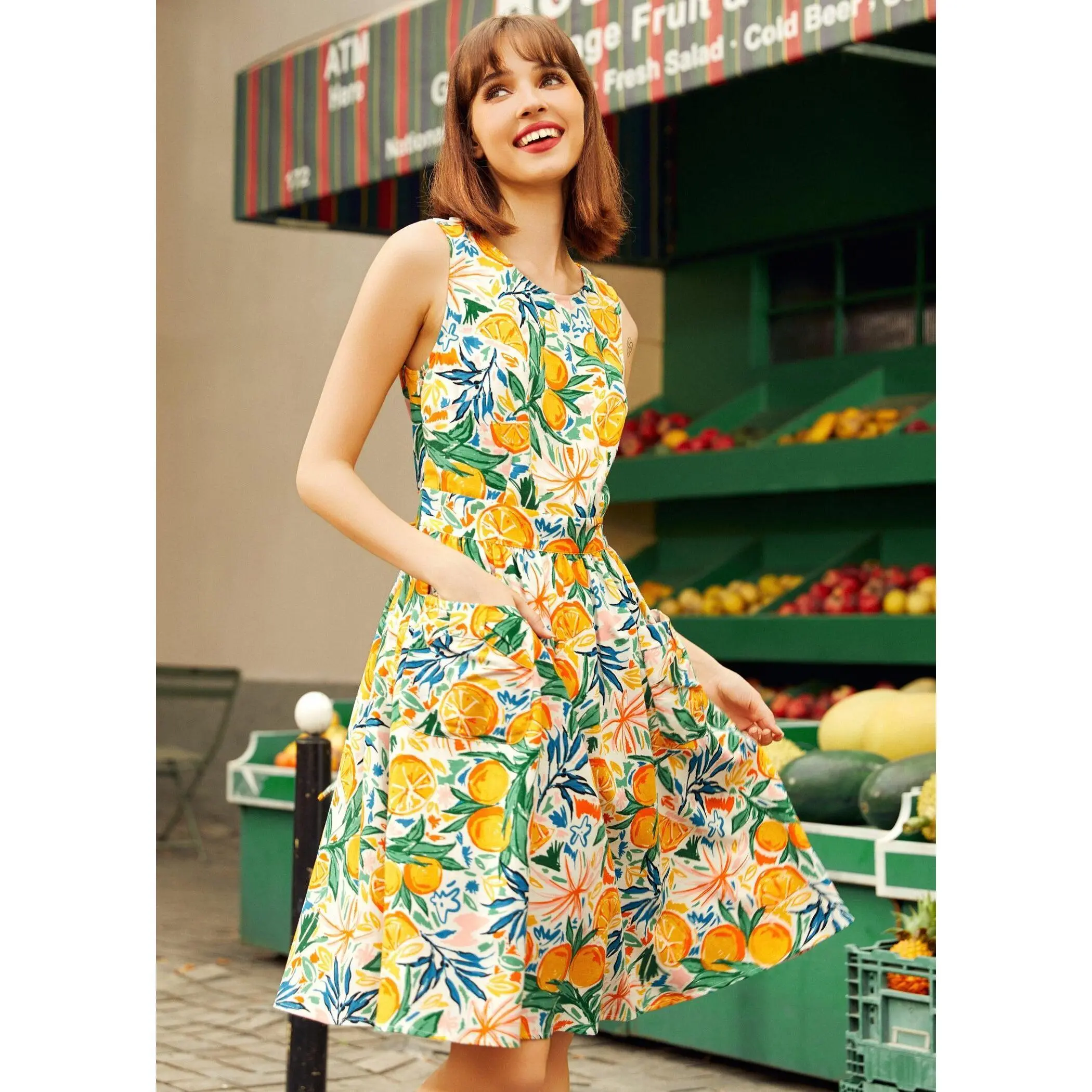 ModCloth Market Day Fit & Flare Dress Orange Fruit Print (XS-4X)