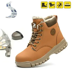 Rotating Buckle Shoelace Work Shoes Waterproof Wear-Resistant Warmth Insulated Anti-Puncture Anti-Smash Steel Toe Safety Shoes