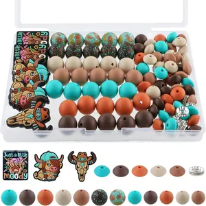 100 count  Beads Set, Lentil Rhinestone Spacer Print  Beads 15mm and 12mm for Pens and  Making(Camel Cow)