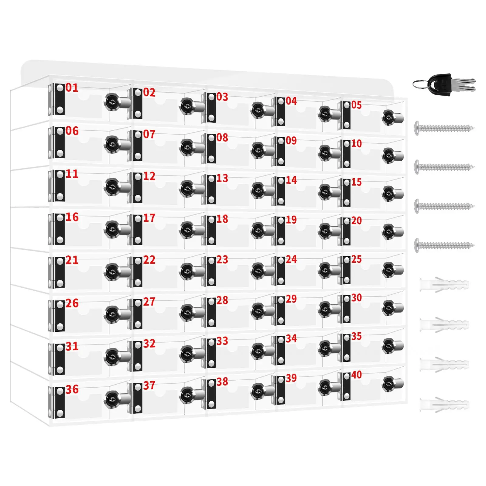 Threan 40 Slot Cell Phone Storage Box, Clear Cell Phone Storage Cabinet Wall Mounted, Including Door Locks and Keys for Office School Factory Classroom Students Staff