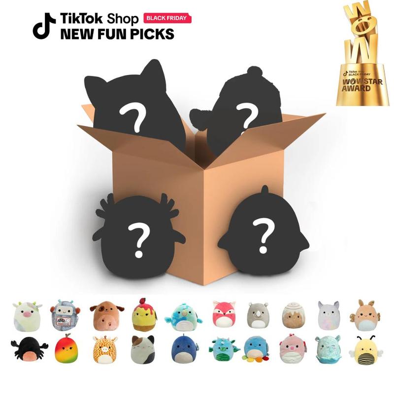 Squishmallows Mystery Box 8-Inch 4-Pack, Blindbags Surprise Set Contain Assorted Characters, Perfect Holiday Gift, WoW Star Award