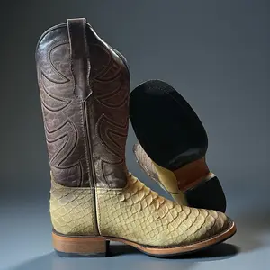 Men’s PYTHON SNAKE SKIN Print Boots. Men’s Western Cowboy Boots. Square Toe Leather Boots. Bota Vaquero De Piel Pitón Vibora. Bota Caballero