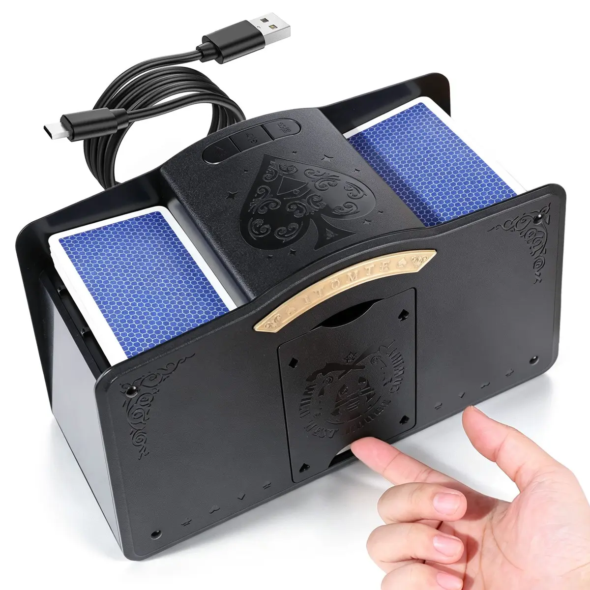 Automatic Card Shuffler for 2-4 Decks, Electric Poker Shuffling Machine, 1-Touch Auto Shuffler for Texas Hold'em, Blackjack, UNO, Family Party Card Game Supplies