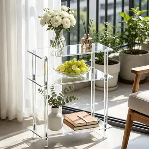 Transparent Acrylic Floor-Standing Shelf, Minimalist Living Room Entryway Decor, Narrow Edge Small Side Table, Elegant Sofa Corner Decor Rack