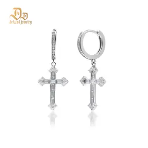 Delzzad Bling Dainty Cross Hoop Earrings VVS Synthetic Moissanite Earrings Jewelry S925 Studs Perfect Birthday Mother’s Day Christmas Gift for Men Women Silver Earrings Golden Earrings Wedding Set