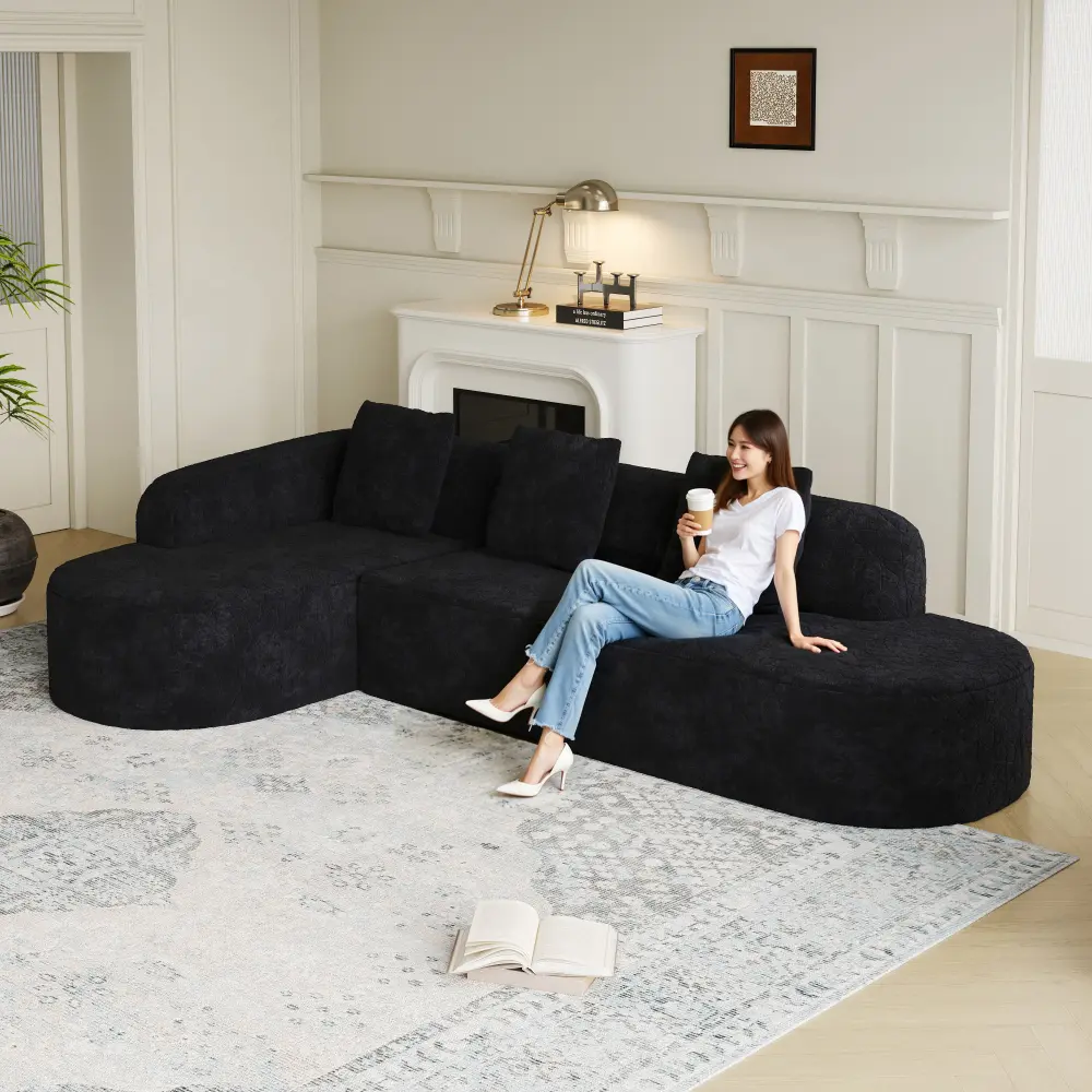 111.8-Inch Traditional Frameless 3-Seater Comfy Couch with Fixed Arms, Durable & Extendable Design, Spacious Centerpiece for Large Living Rooms