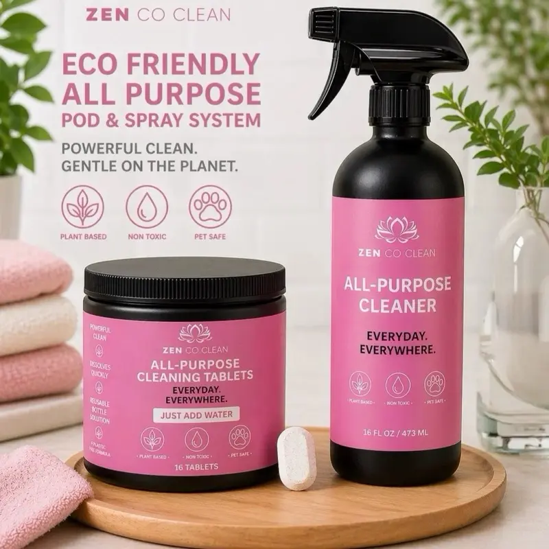 All-Purpose Cleaning System Kit - Spray Bottle with Eco-Friendly Cleaning Tablets for Household Use