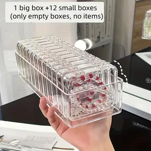 13pcs Clear Plastic Jewelry Organizer Box Set, Stackable Bracelet Necklace Earrings Rings Display Cases, Transparent Elegant PVC Accessory Storage for Desktop and Packaging, Jewelry Boxes