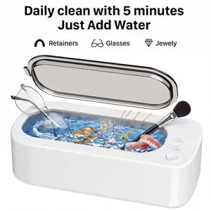 Ultrasonic Jewelry Cleaner, Jewelry Cleaner Machine 12oz 48KHz, Professional Sonic Cleaner, 304 Stainless Steel Tank, Cleaning Wash for Rings Glasses Jewelry Watches Dentures Retainers Baby pacifier Coins Makeup Tools and Shaver head, Home and Travel Use
