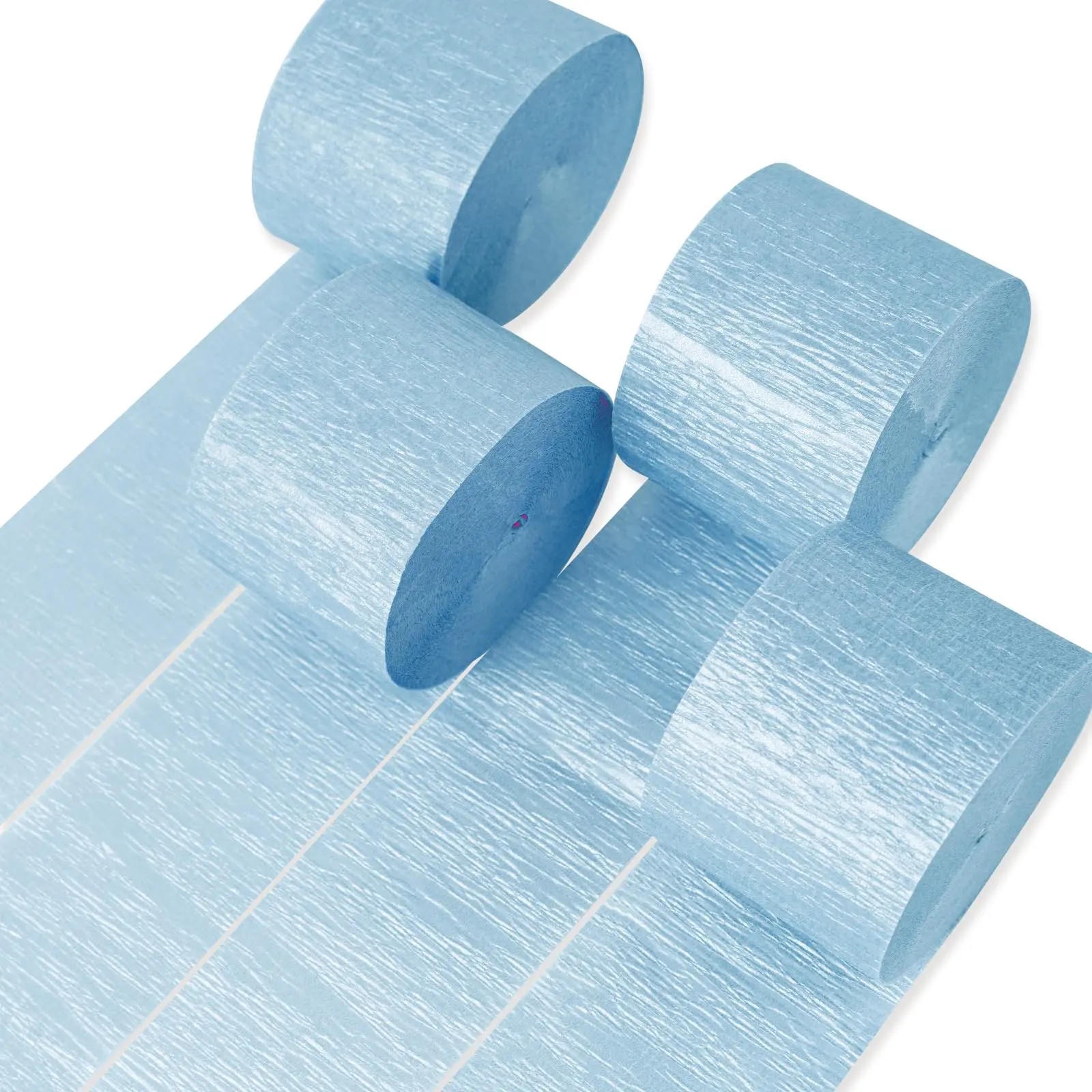 PartyWoo Thick Flexible Pearl Blue Crepe Paper Streamers, 4-Roll 1.8-Inch Wide 328ft Festive Decor Pack, Ideal for Weddings, Anniversaries & Birthday Themes, Anniversary