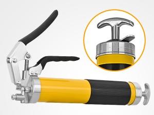 GOOACC Grease Gun 8000 PSI Heavy Duty 14oz Pistol Grip Grease Gun Kit with 18" Spring Flex Hose Sharp Type Nozzle Normal Coupler Rigid Pipe Manual Grease Guns for Greasing Automotive Marine, Yellow