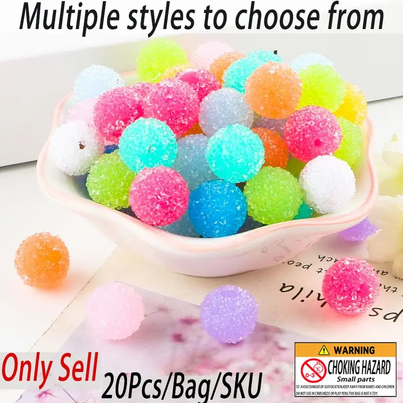 20pcs 18mm Resin Beads Acrylic Round Acrylic Beads Mix Decorative Beads Craft Supplies Beads For Crafts DIY Jewelry Making Beads For Bracelets Bracelet Accessories Fashion Handmade Decorations DIY Beading Accessories