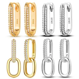 LUX-JELWEL - Earrings 925 Sterling Silver Hoop Earring Sparkling Pavé U-Shaped Double Hoop Earring for Women Girls Party Wedding Jewelry Gift