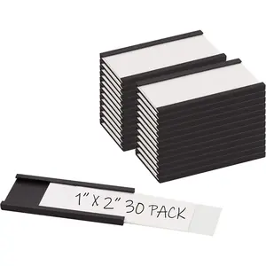 C   Label Holders 30 Pack 1'' x 2'' with Paper Inserts and Clear Plastic Protectors,  Data Card Holders File Cabinet Labels for Metal Racks and Shelves