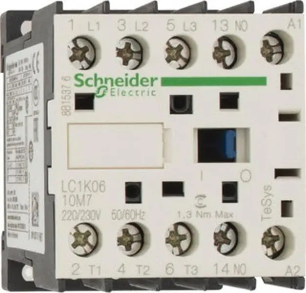 Schneider Electric 3 Pole, 220 to 230 Coil VAC at 50/60 Hz, 6 Amp at 440 VAC, Nonreversible IEC Contactor BS 5424, CSA, IEC 60947, NF C 63-110, RoHS Compliant, UL Listed, VDE 0660 LC1K0610M7