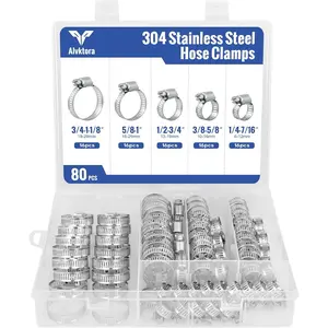 80PCS Small 304 Stainless Steel Hose Clamp Kit (1/4"-1-1/8") - 16 Spring hose clamps Assortment per Size Worm Gear Clamps for Fuel Lines, Automotive Repair, Plumbing & Marine Applications