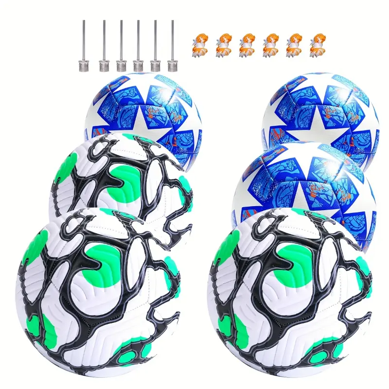 6pcs Size 5 Soccer Balls for Outdoor Training - Colorful PU Sports Equipment, Ideal for Family Activities, Birthday and Christmas Gifts (Includes Air Needle*6, Ball Net*6), Soccer Accessories