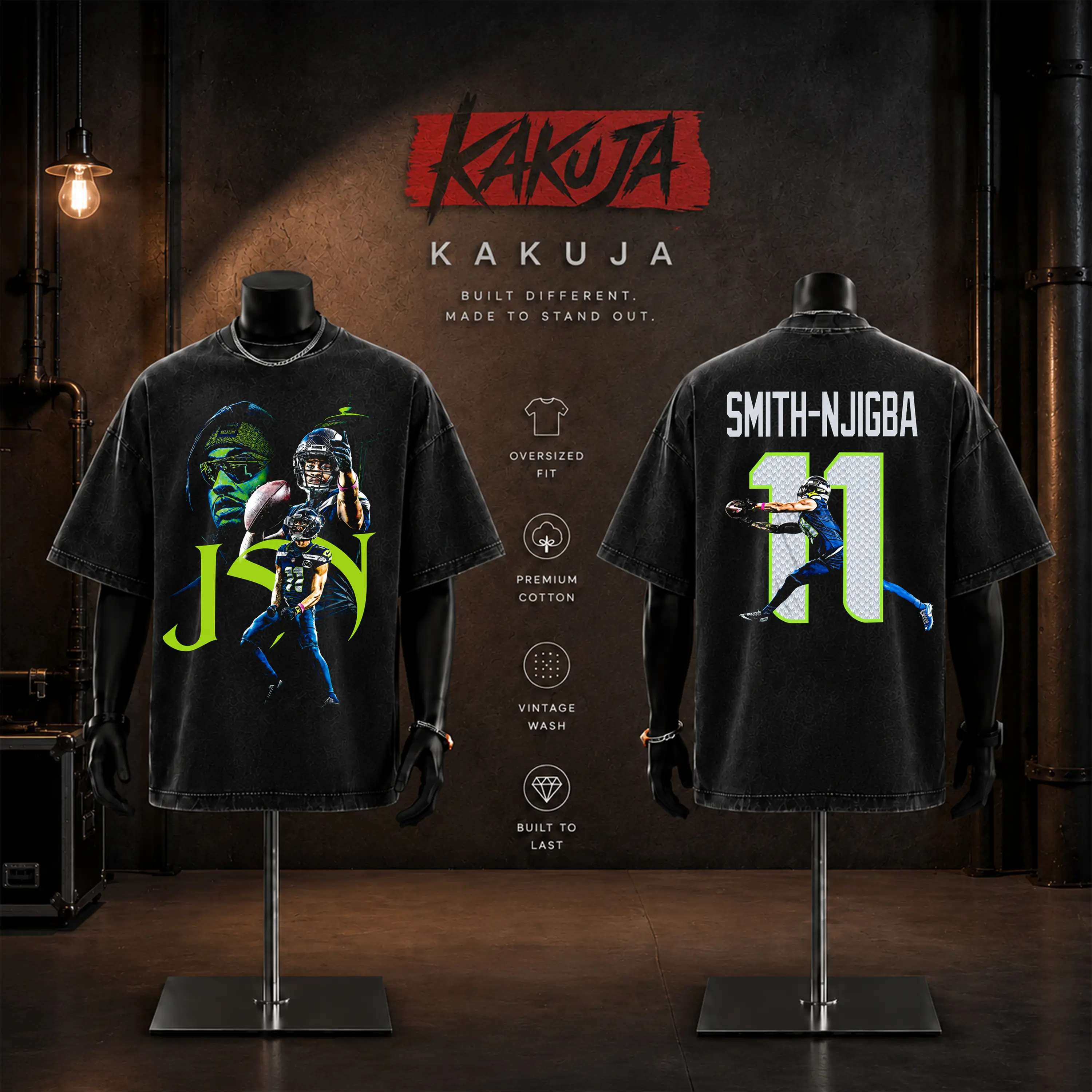 Jaxon Smith‑Njigba (JSN) Game Day Retro Unisex 100% Heavyweight Cotton T-Shirt – JSN Fans Shirt, Seahawks Graphic Football Shirt, Game Day Outfits, Gift For Football Fans