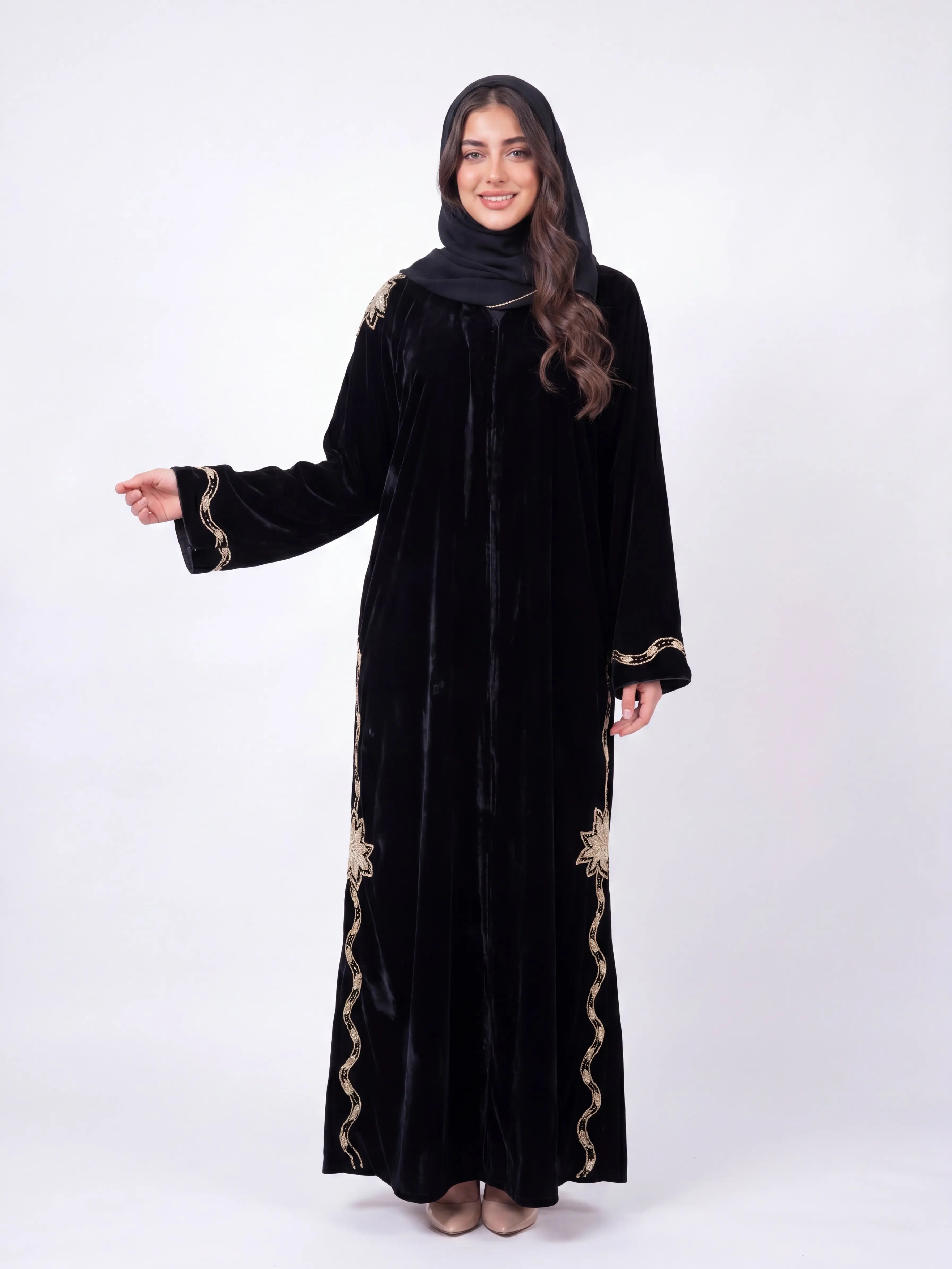 Huda Velvet Abaya Set - Women's Embrodiered Abaya, Hijab Included, Traditional Modest Dress, Velvet Fabric, Perfect for Eid, Ramadan, Gifts for Her