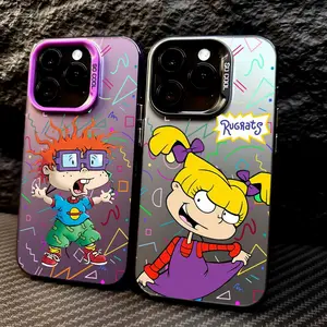PIKPAKA Popular Cartoon R-Rugrats Protective Phone Case Matte Laser Metallic Phone Case for iPhone 17 16 15 14 13 12 Pro Max Air | Aurora Gradient Finish | Smooth Matte Texture | Durable Scratch Resistant Anti Fingerprint Full Protection Cover