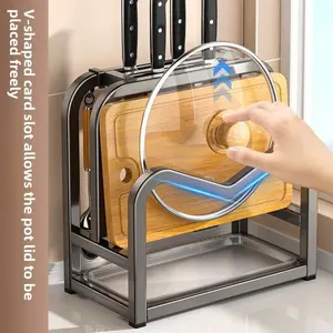 Multi-Functional Kitchen Knife Rack, Countertop Organizer, Cutting Board Holder, Pot Lid Storage, All-In-One Kitchen Shelf