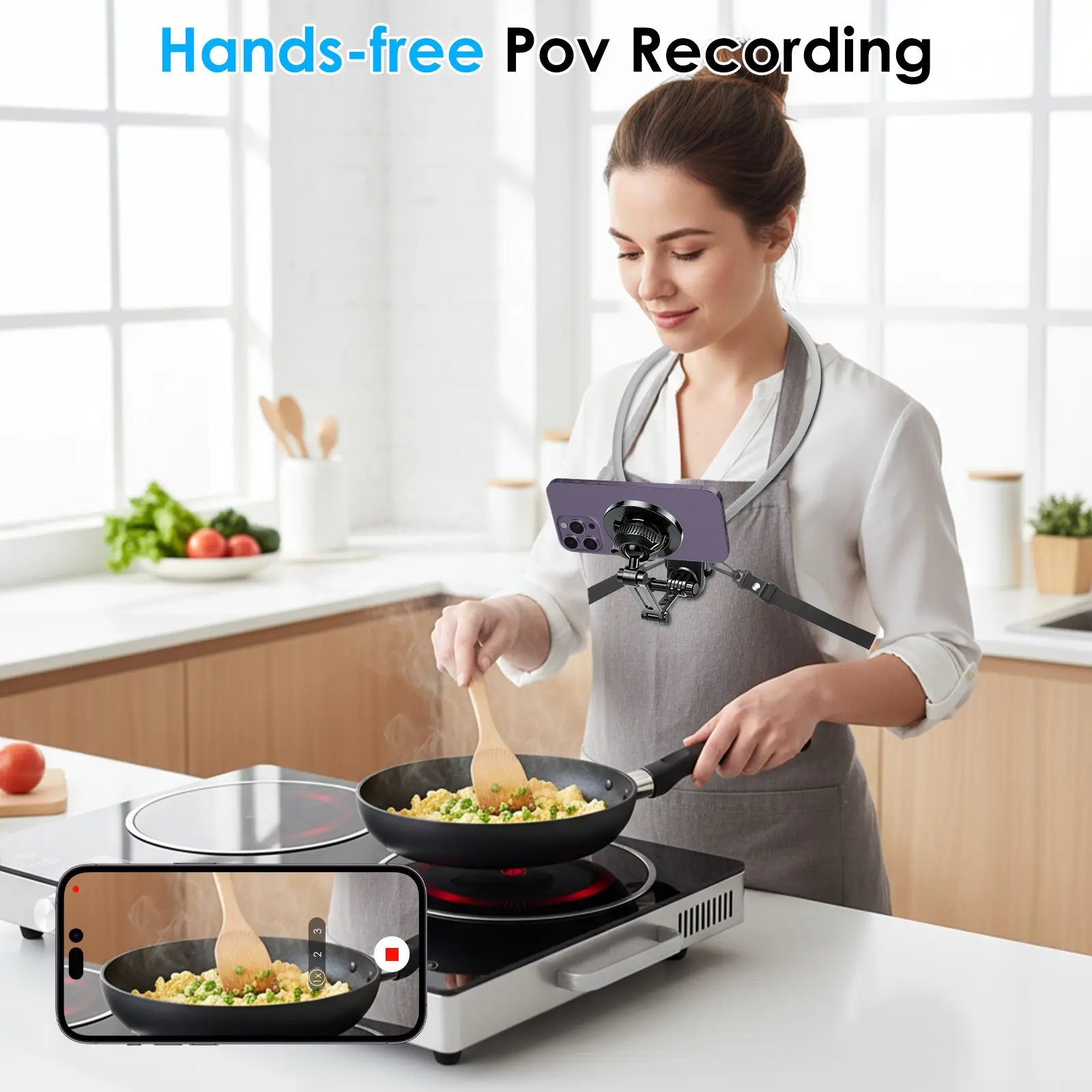 Magnetic Neck Mount Hand-Free POV Vlog Phone Holder for Iphone 17/16/15 Android
