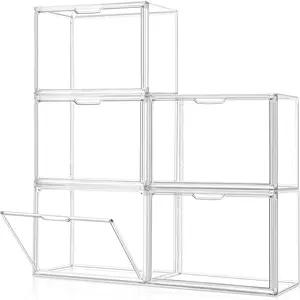 5Pack Stackable Purse Organizer for Closet, Clear Acrylic Display Case with Magnetic Door, Storage Bins for Handbag, Heels, Collectibles