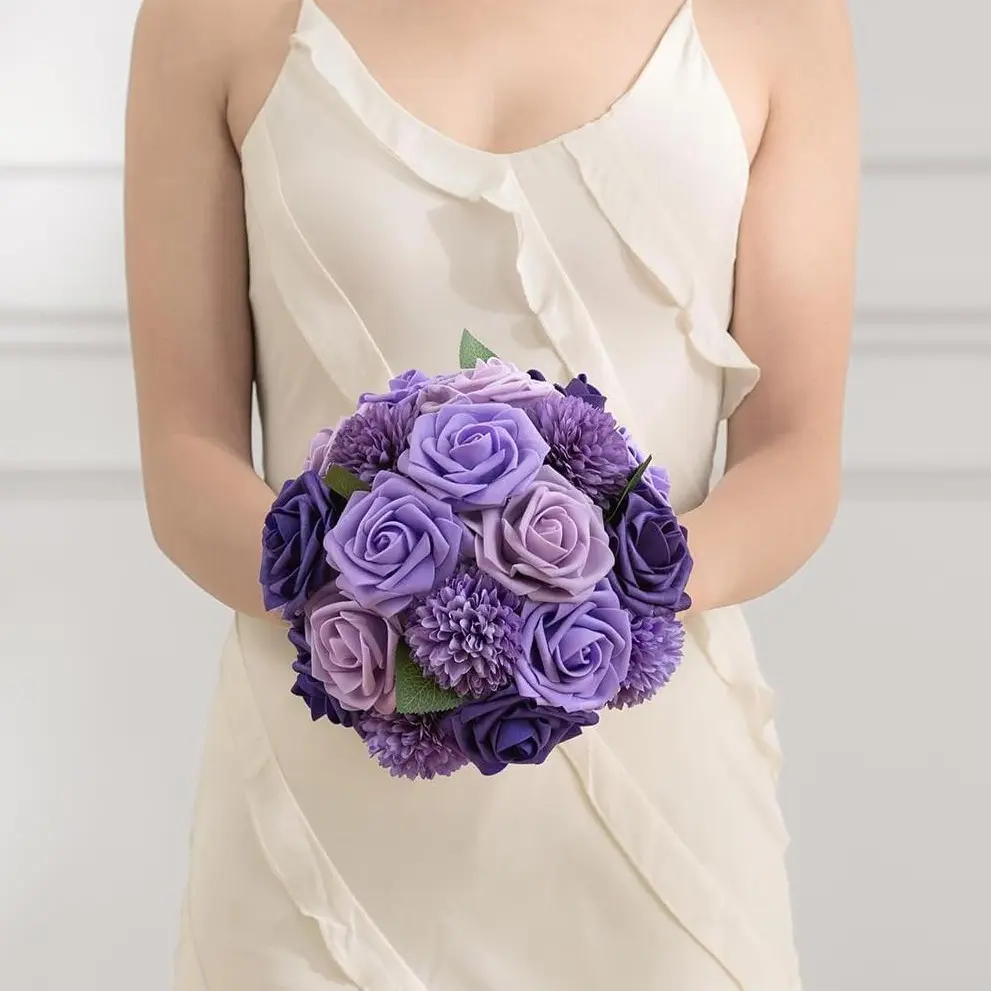 TINGE TIME Purple Flowers, Fake Flower Leaf Artificial Flower with Stems for DIY Wedding Bouquets Table Centerpieces Baby Shower Home Party Floral Arrangements Decorations