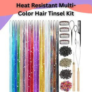 Heat Resistant Multi-Color Hair Tinsel Kit – 7800 Strands 48-Inch Glitter Hair Extensions in Multi-Colors, Shiny Fairy Hair Accessories for Girls, Women & Kids, Ideal for Festivals & Daily Wear