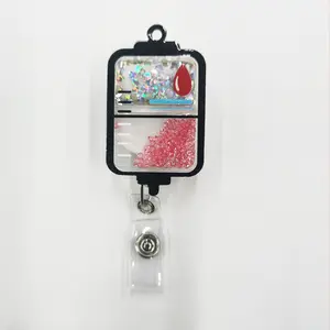 Medical Iv Bag Theme ID Badge Holder, Expandable Clip with Colorful Confetti, Granules, Blood Drops, Transparent Clips